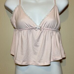 Soft Pink Striped Lace Chemise